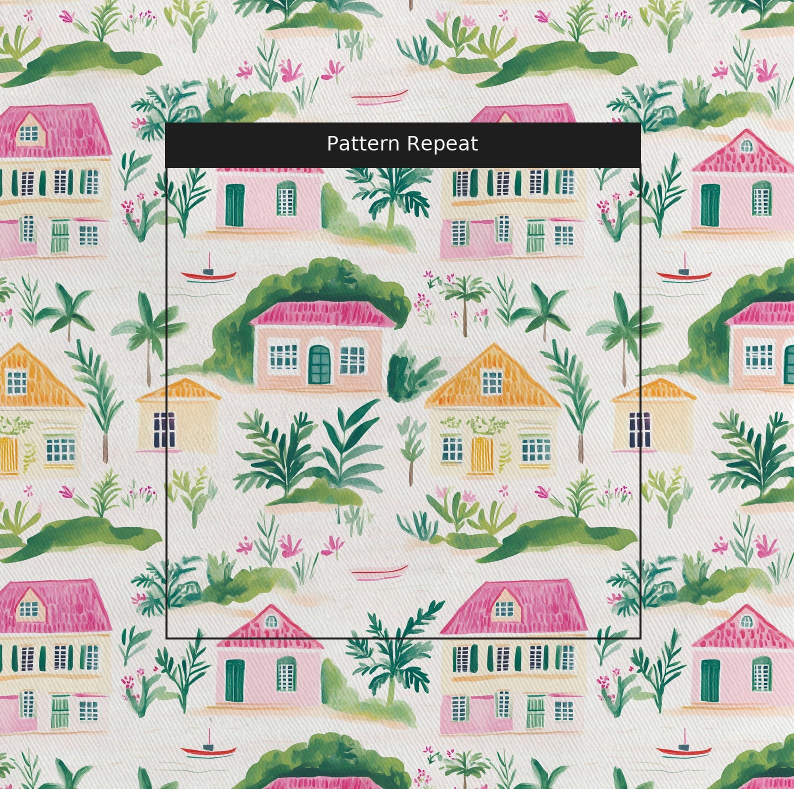 Seaside Village Fabric by the Yard — pattern repeat