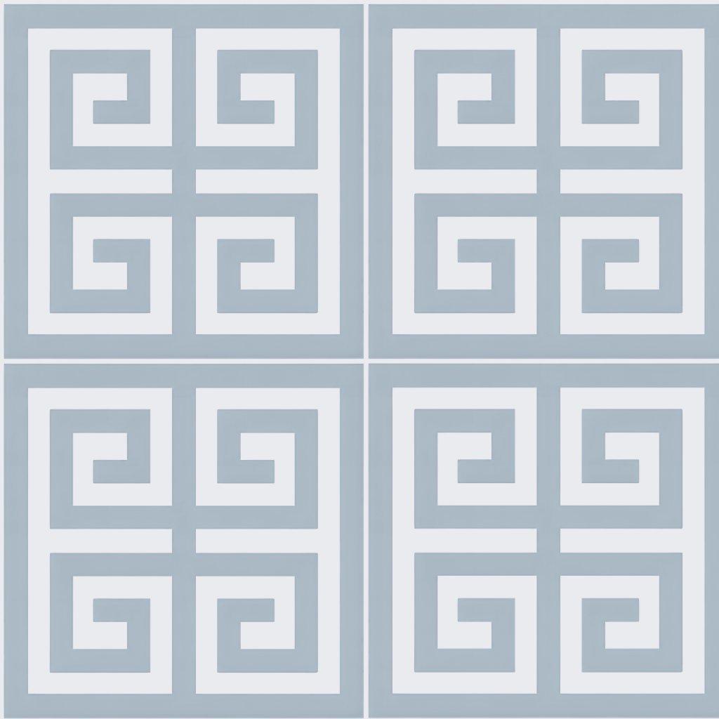 Palm Promenade Coastal Blue Greek Key Wallpaper