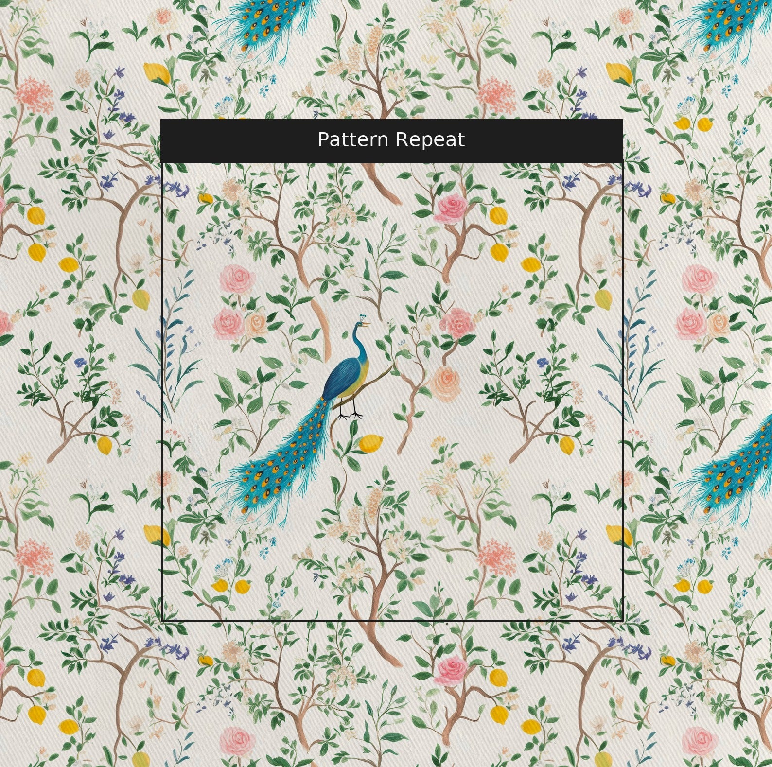 Tropical Peacock Fabric by the Yard — pattern repeat