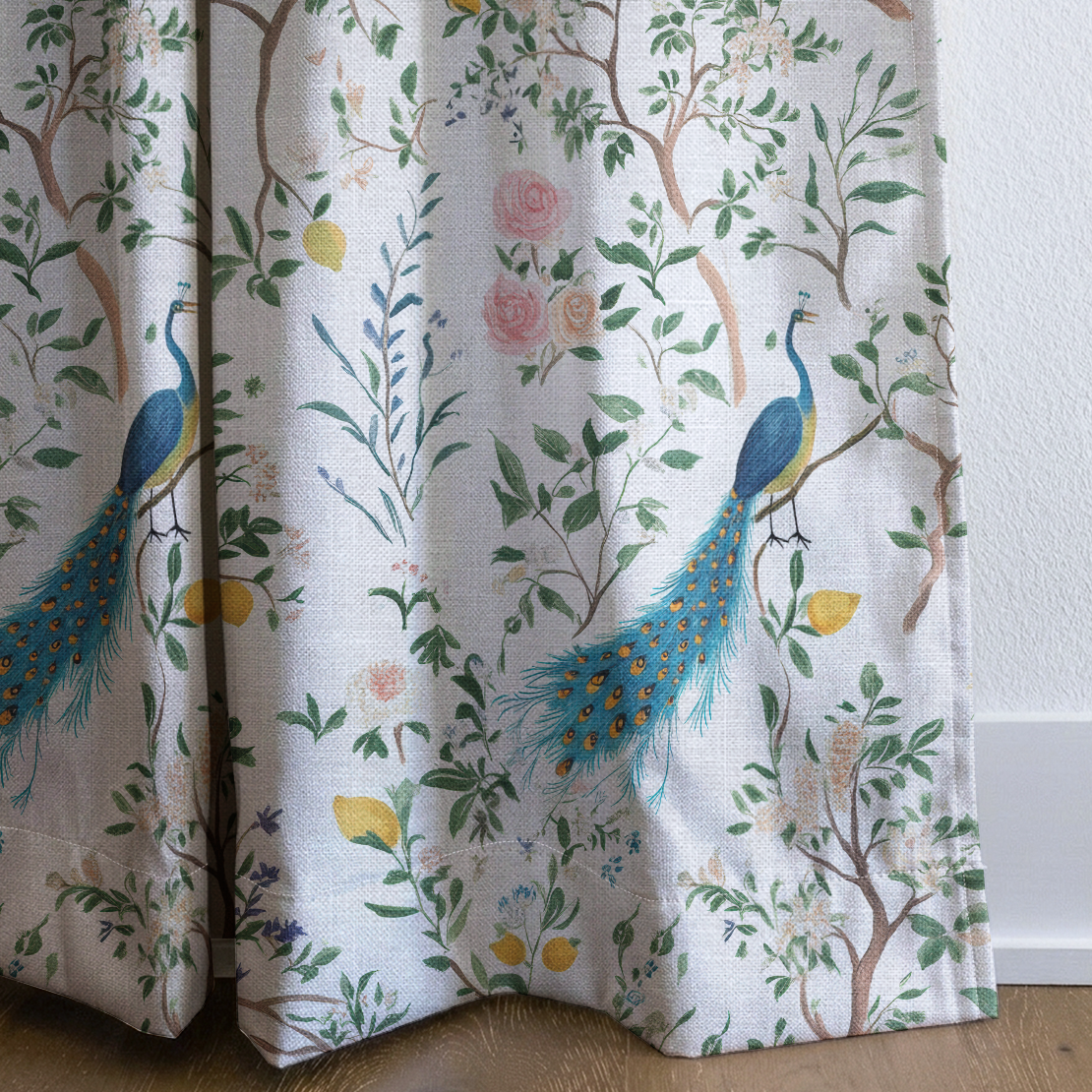 Tropical Peacock - Drapery — corner closeup