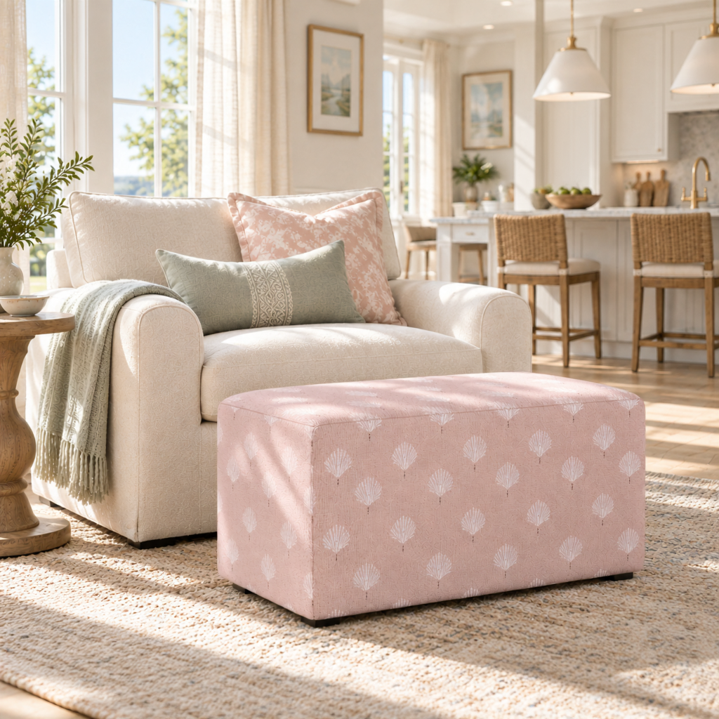 The Josephine Ottoman in Loose Stems Petaline Block Print