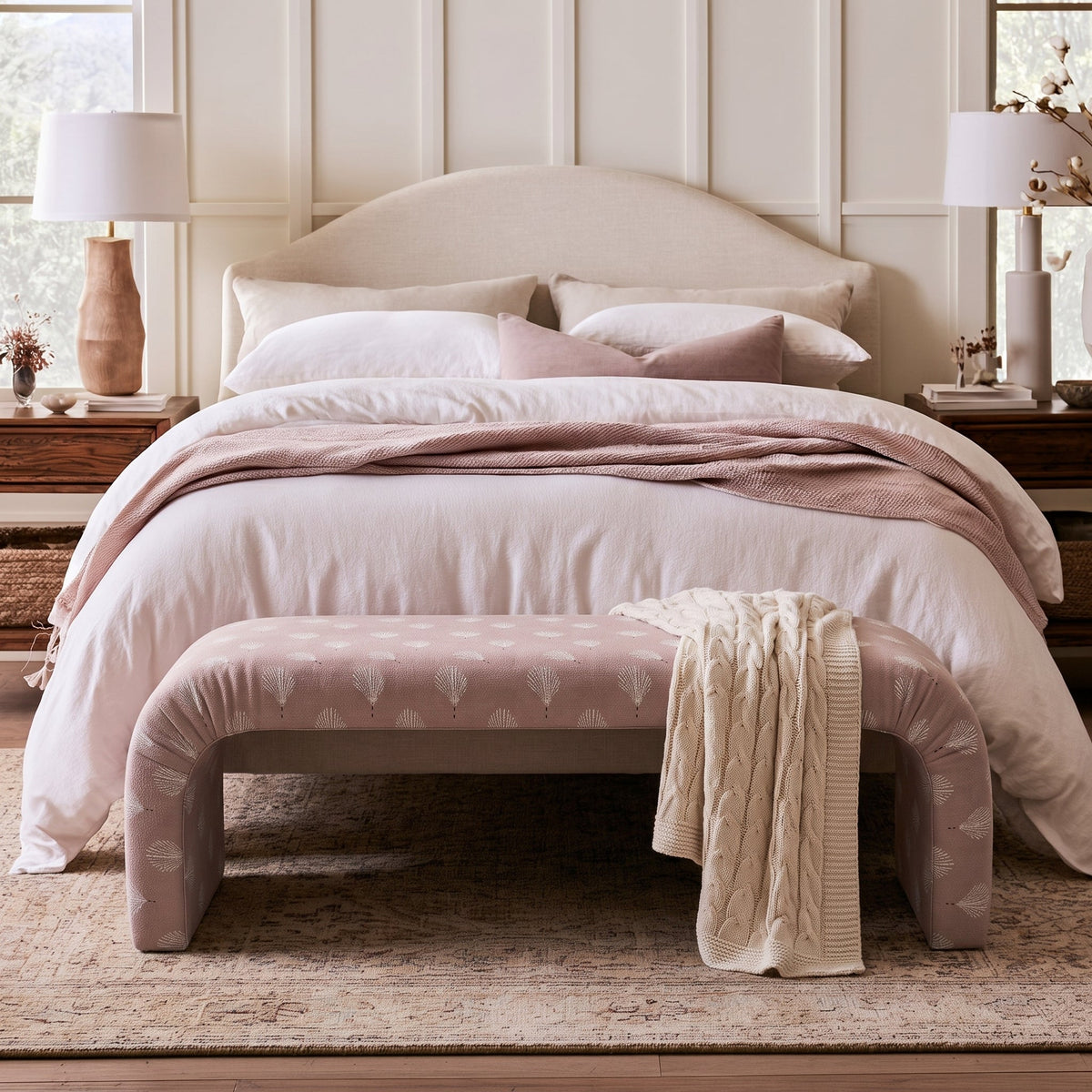 The Lewis Ottoman in Loose Stems Petaline Block Print