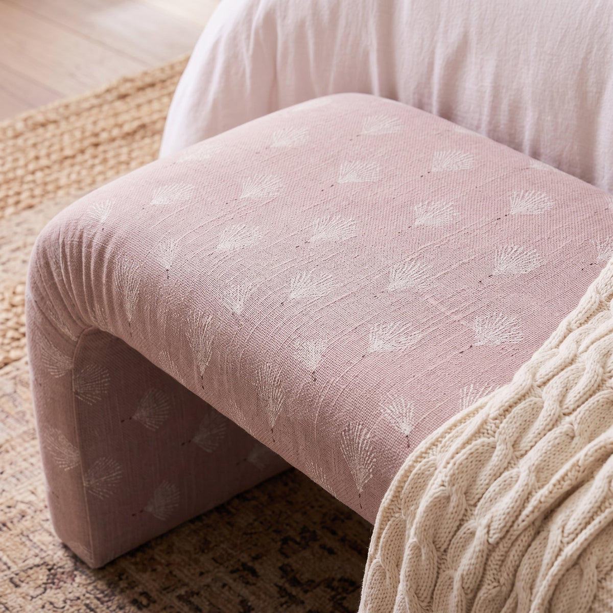 The Lewis Ottoman in Loose Stems Petaline Block Print
