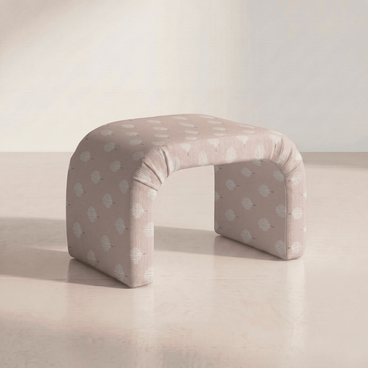 The Lewis Ottoman in Loose Stems Petaline Block Print - Lemon Park