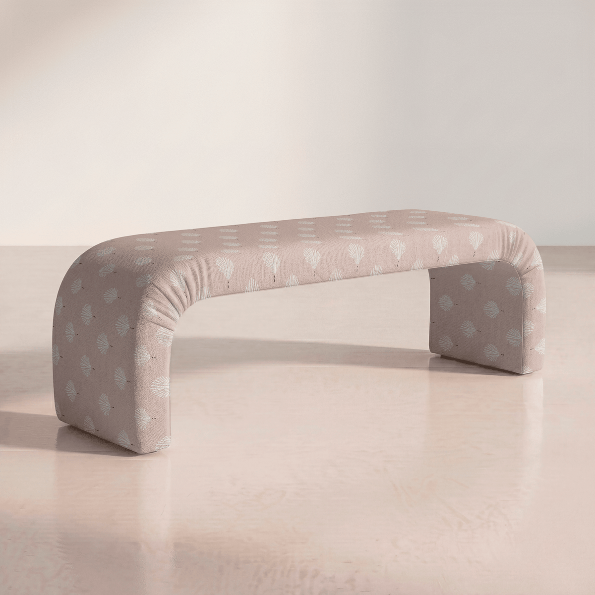 The Lewis Ottoman in Loose Stems Petaline Block Print - Lemon Park