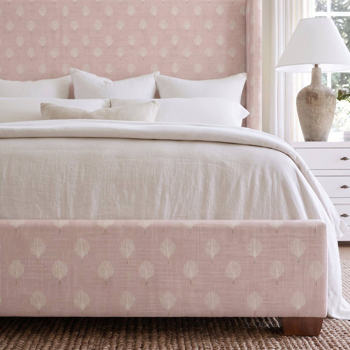 The Selene Bed in Loose Stems Petaline Block Print - Lemon Park