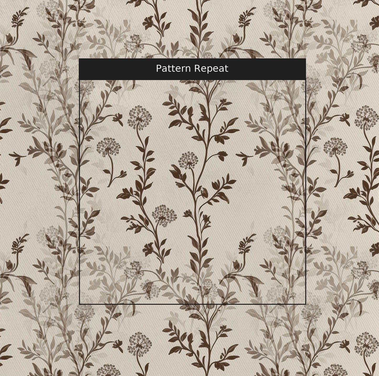 Mocha Vine Fabric by the Yard — pattern repeat