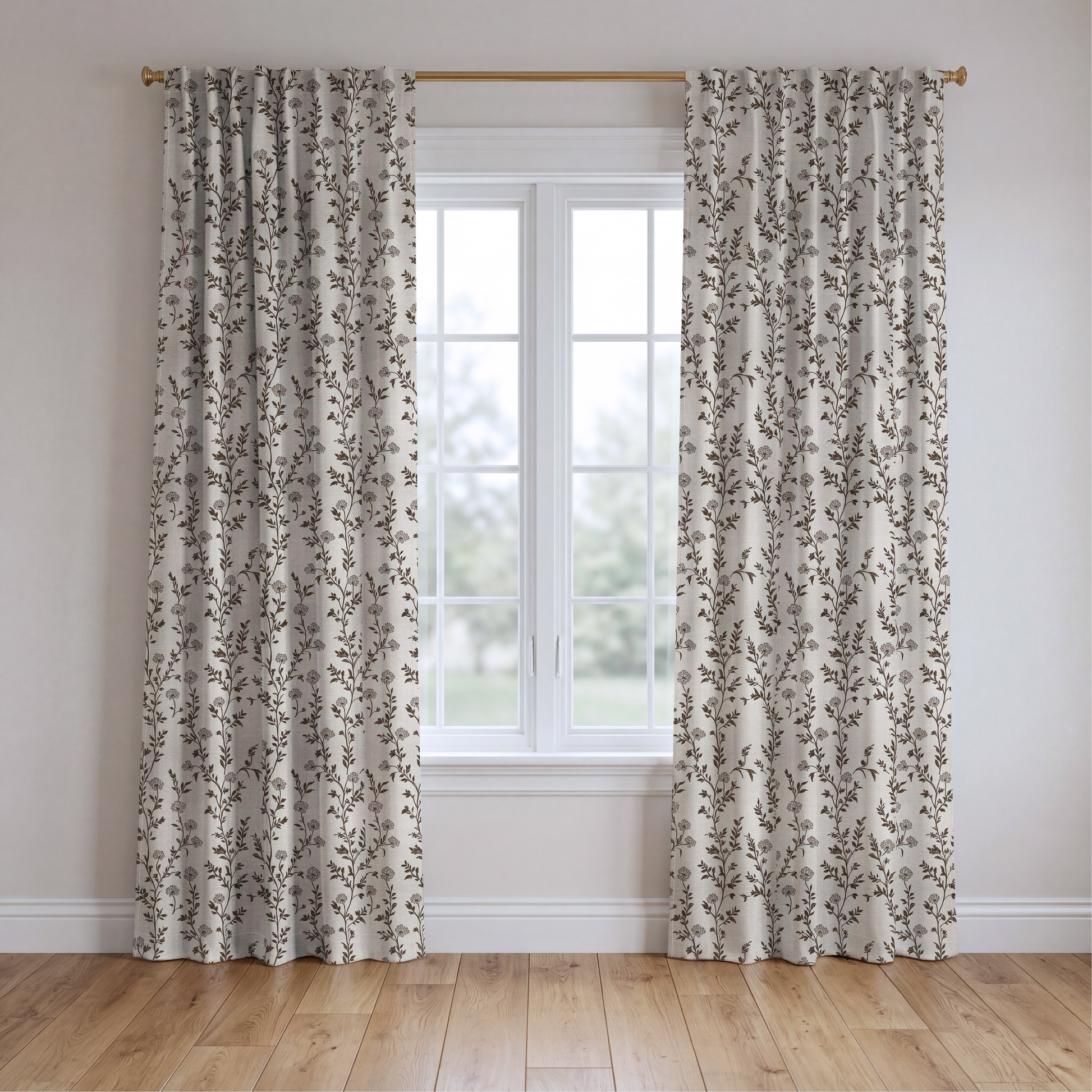 Mocha Vine - Drapery — two panels