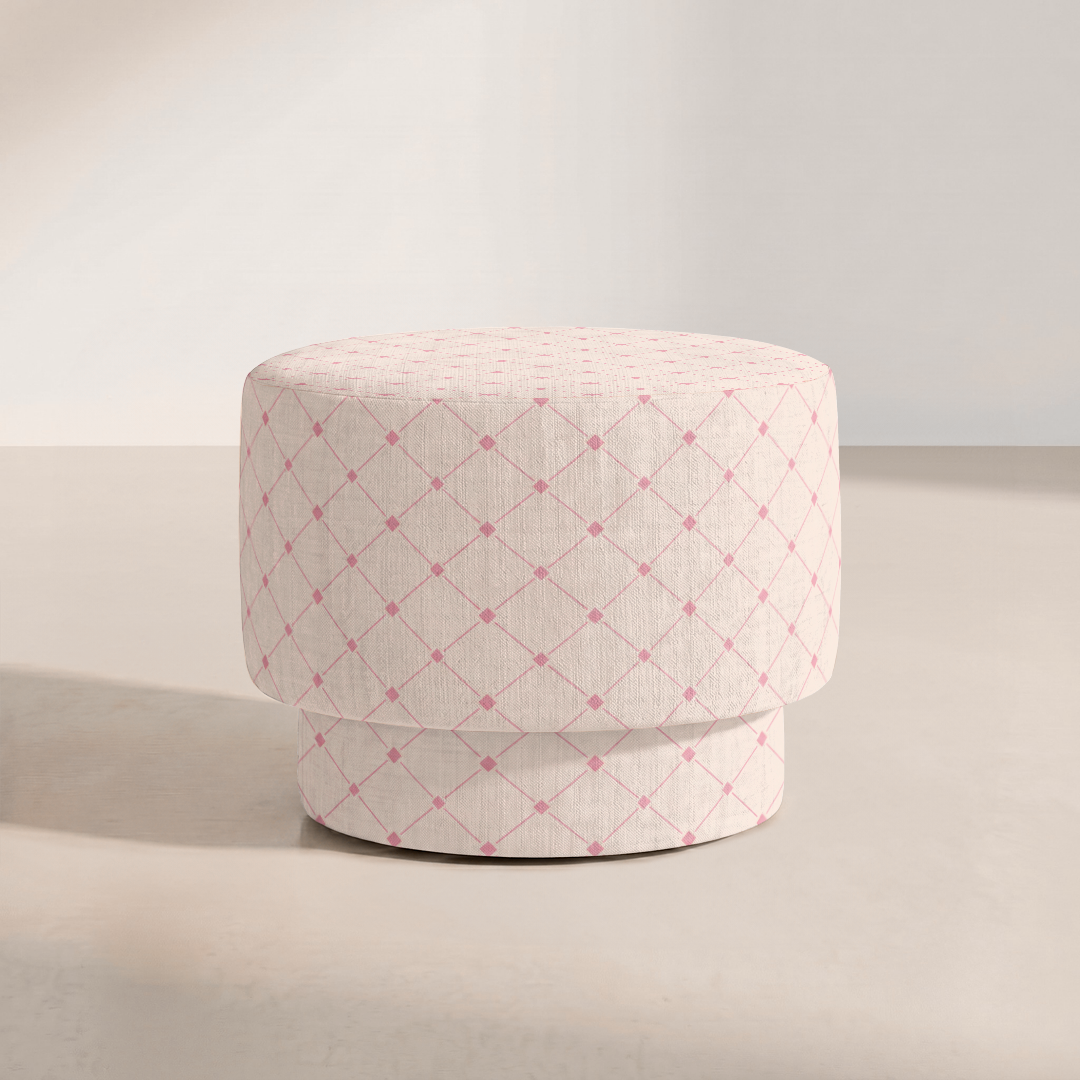 The Adelaide Ottoman in Bellagio Blush Linen Lattice