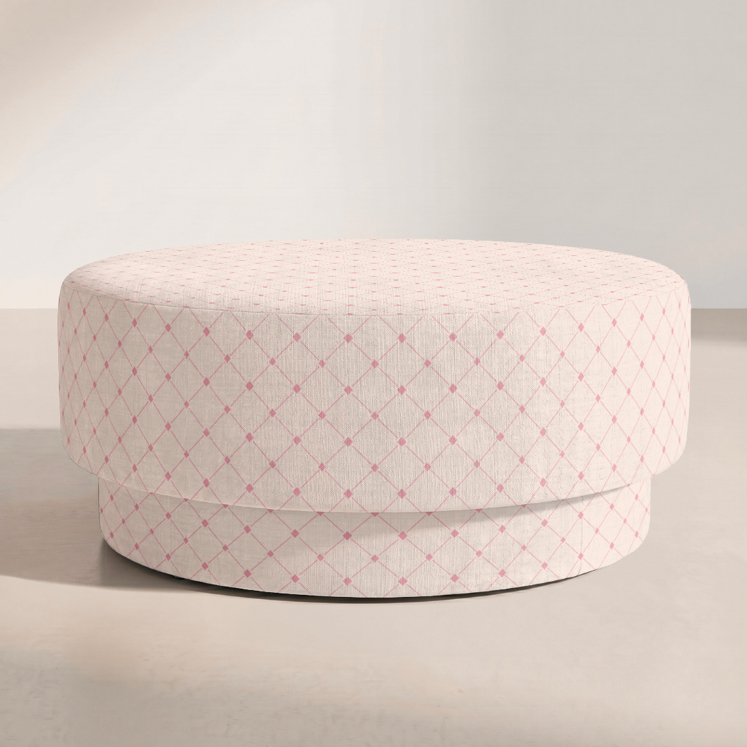 The Adelaide Ottoman in Bellagio Blush Linen Lattice