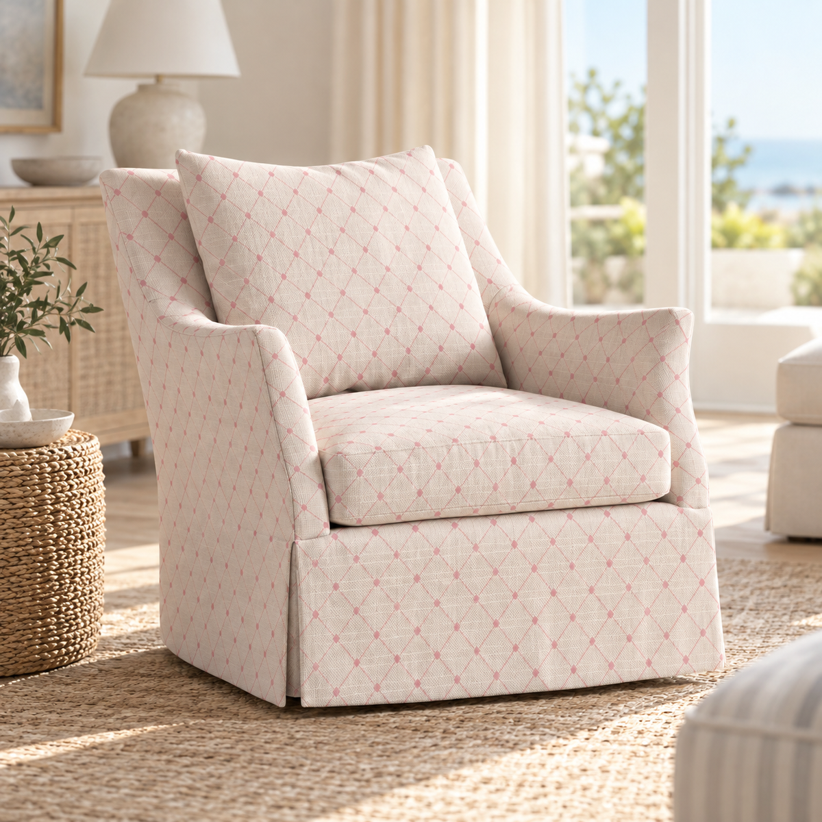 The Eleanor Chair in Bellagio Blush Linen Lattice