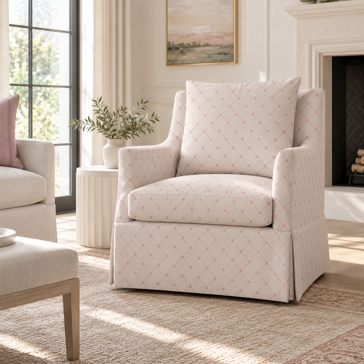 The Eleanor Chair in Bellagio Blush Linen Lattice