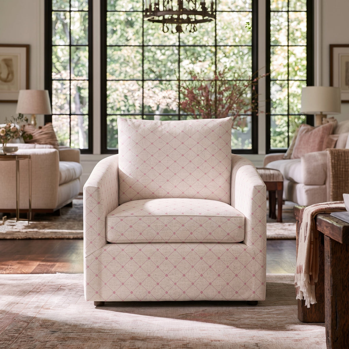 The Grace Chair in Bellagio Blush Linen Lattice