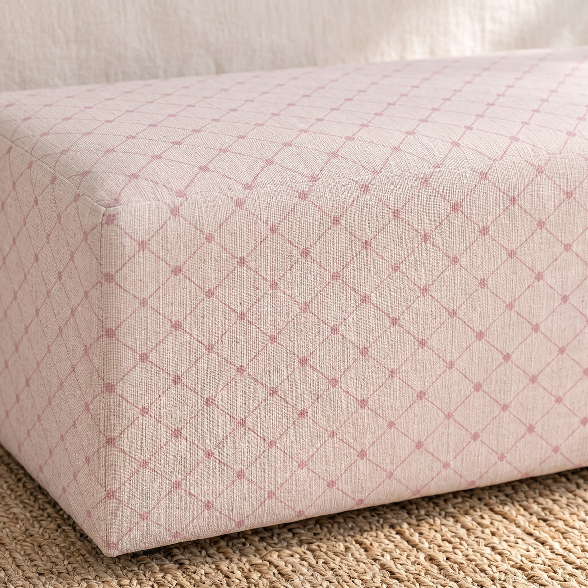 The Josephine Ottoman in Bellagio Blush Linen Lattice