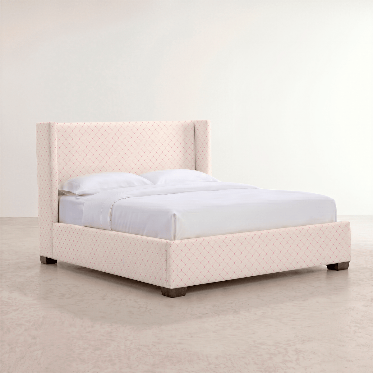 The Selene Bed in Bellagio Blush Linen Lattice - Lemon Park