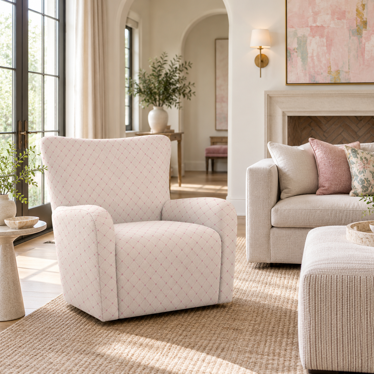 The Winston Chair in Bellagio Blush Linen Lattice