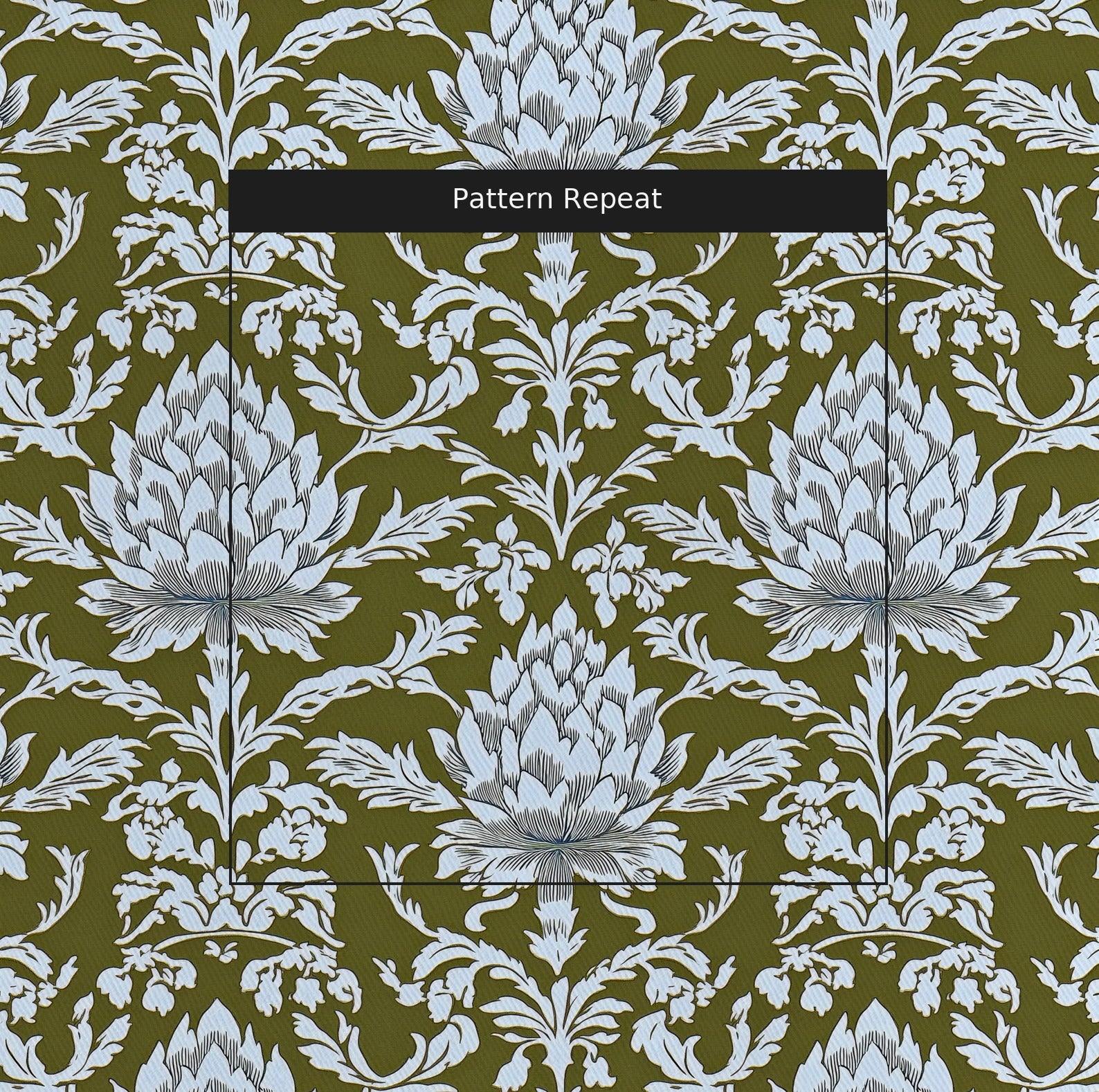 Olive Fancy Fabric by the Yard — pattern repeat