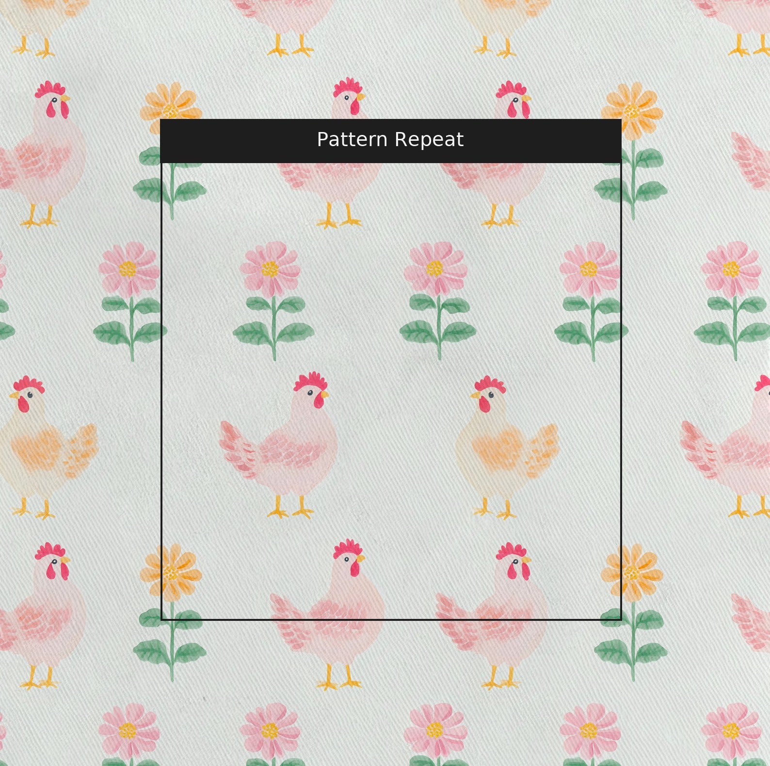 Rosy Roosters Fabric by the Yard — pattern repeat