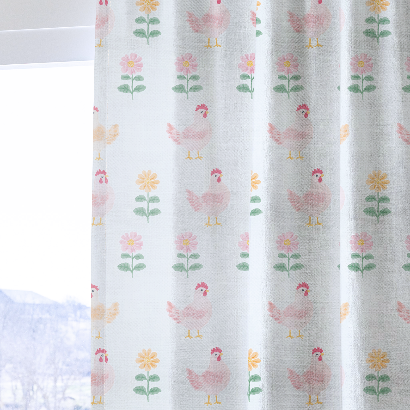 Rosy Roosters - Drapery — one panel