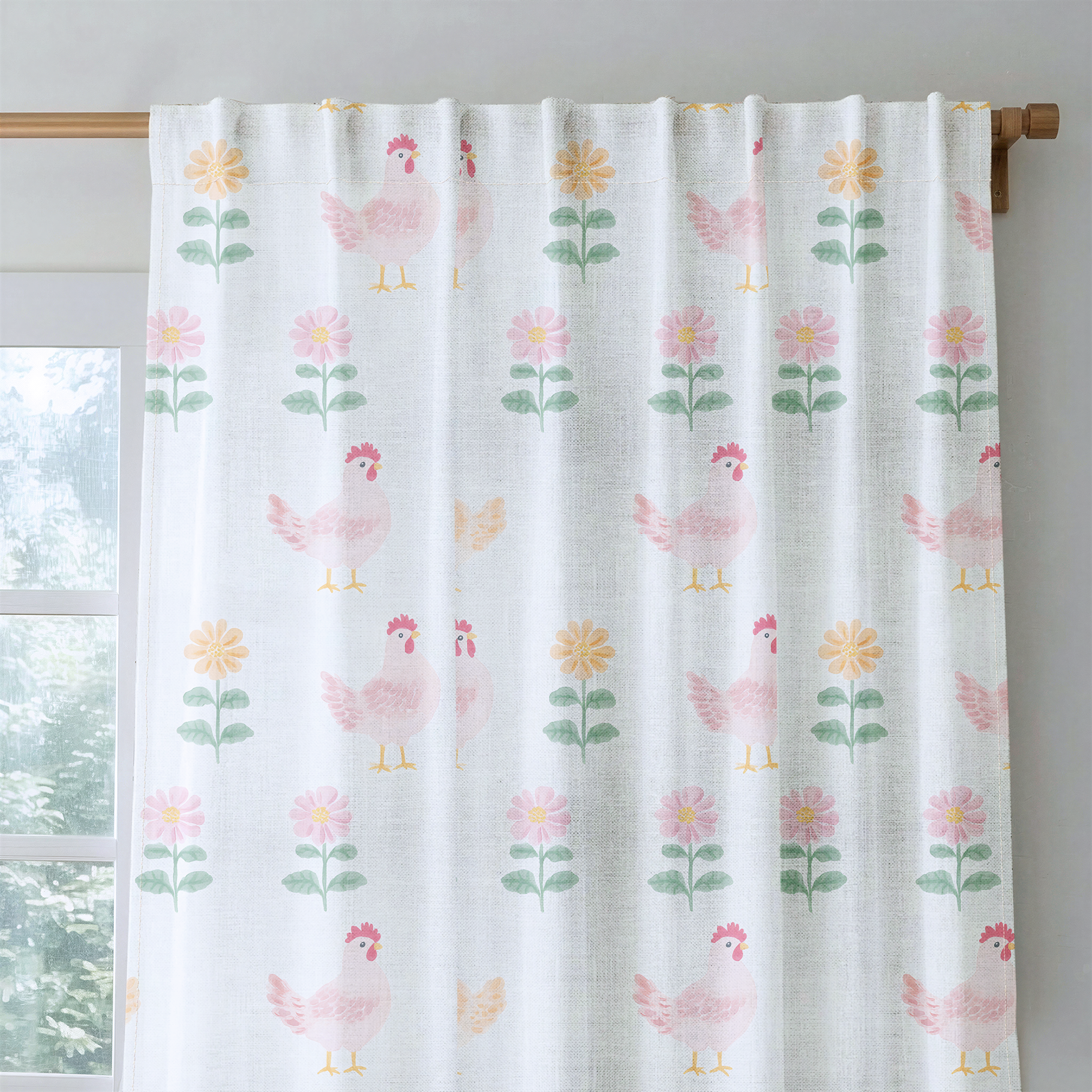 Rosy Roosters - Drapery — rod