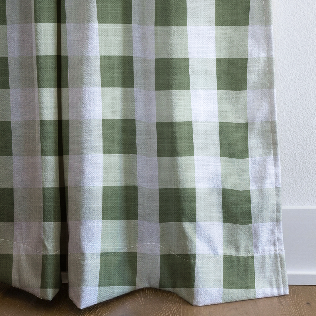 Sage Gingham - Drapery — corner closeup