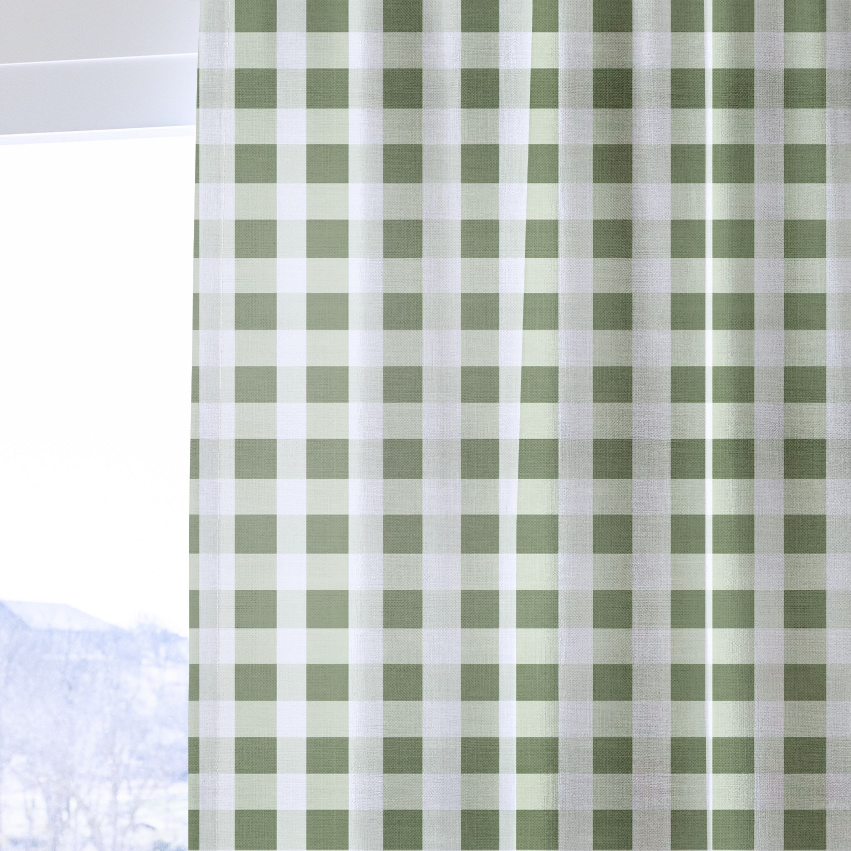 Sage Gingham - Drapery — one panel
