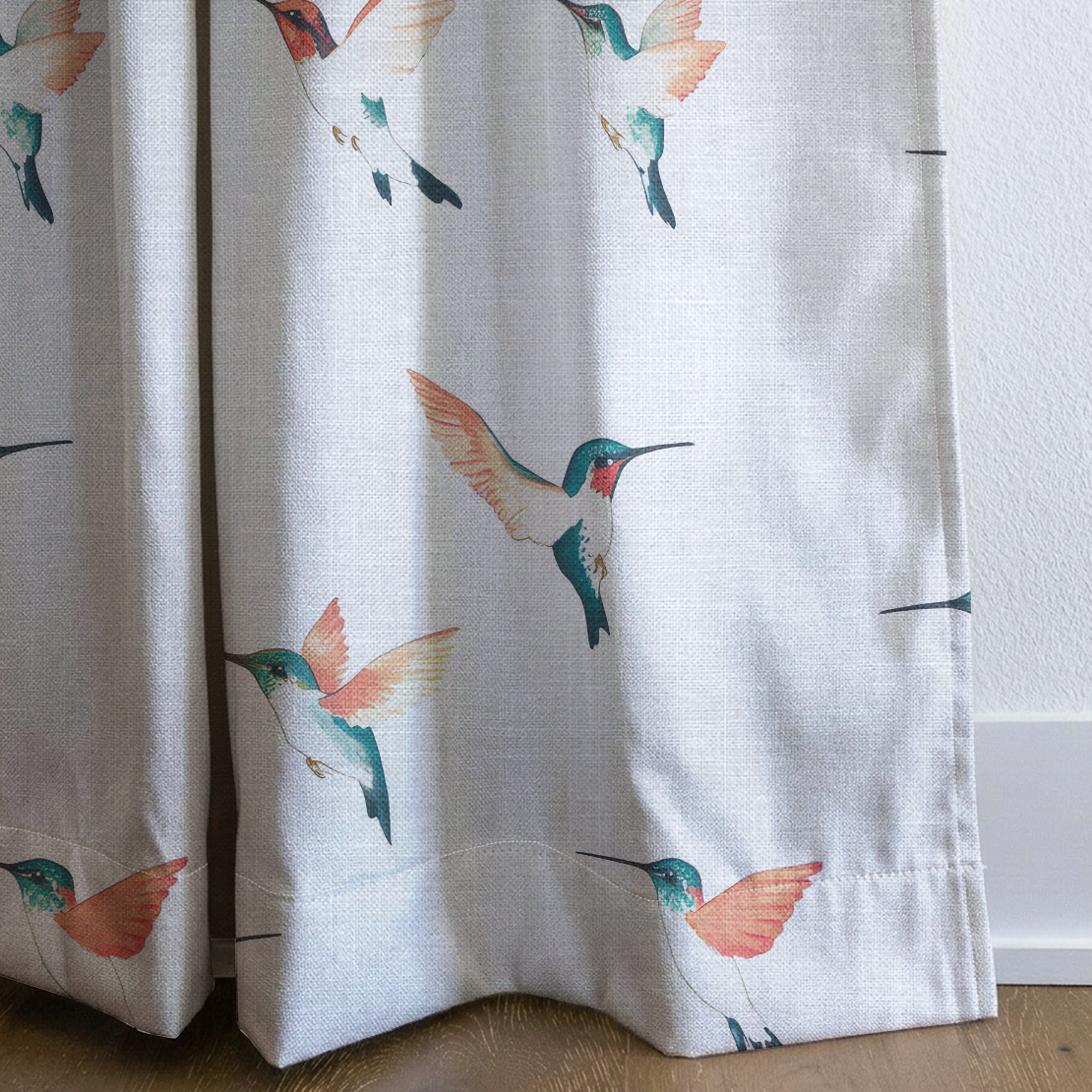 Hummingbirds - Drapery — corner closeup