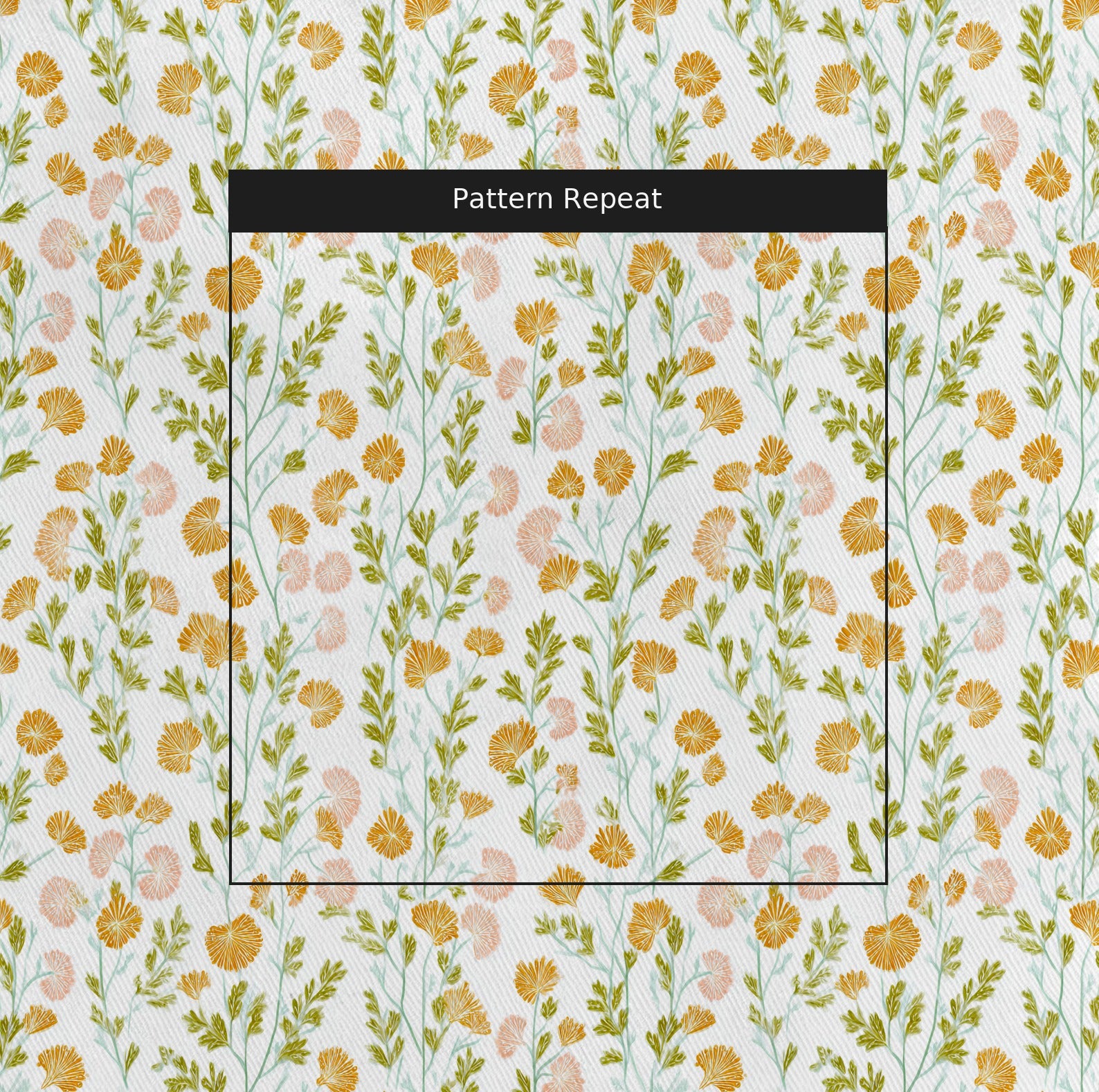 Golden Dandelion Fabric by the Yard — pattern repeat