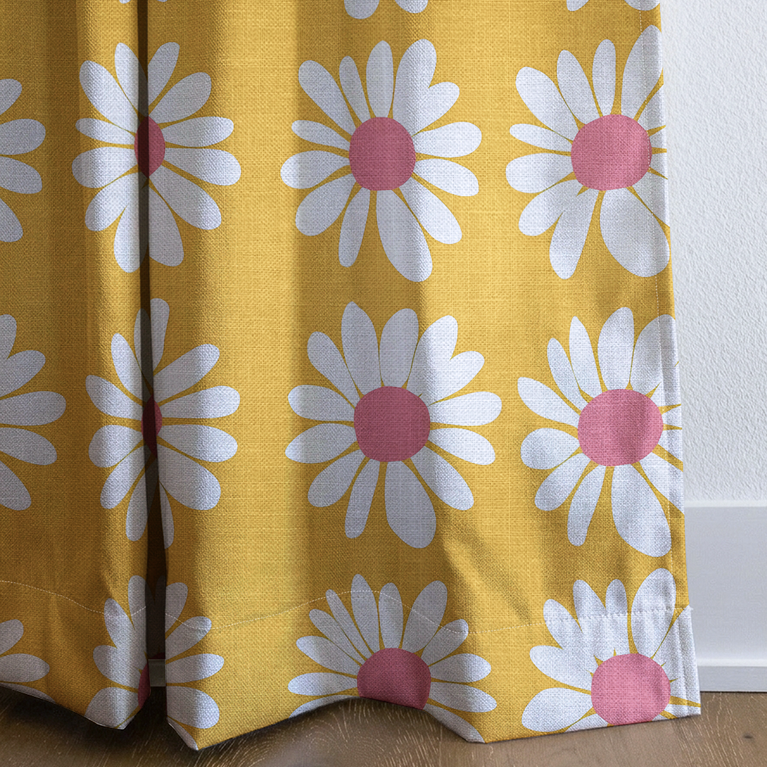 Sunshine Daisies - Drapery — corner closeup