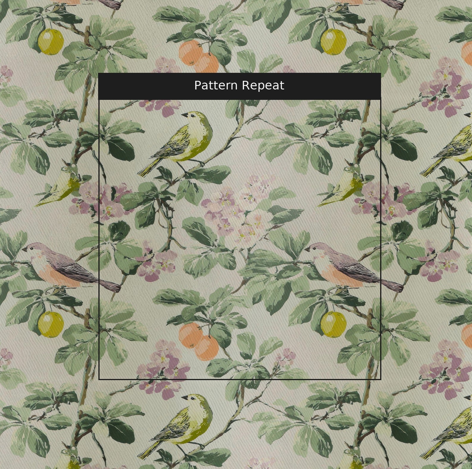Gentle Songbird Fabric by the Yard — pattern repeat