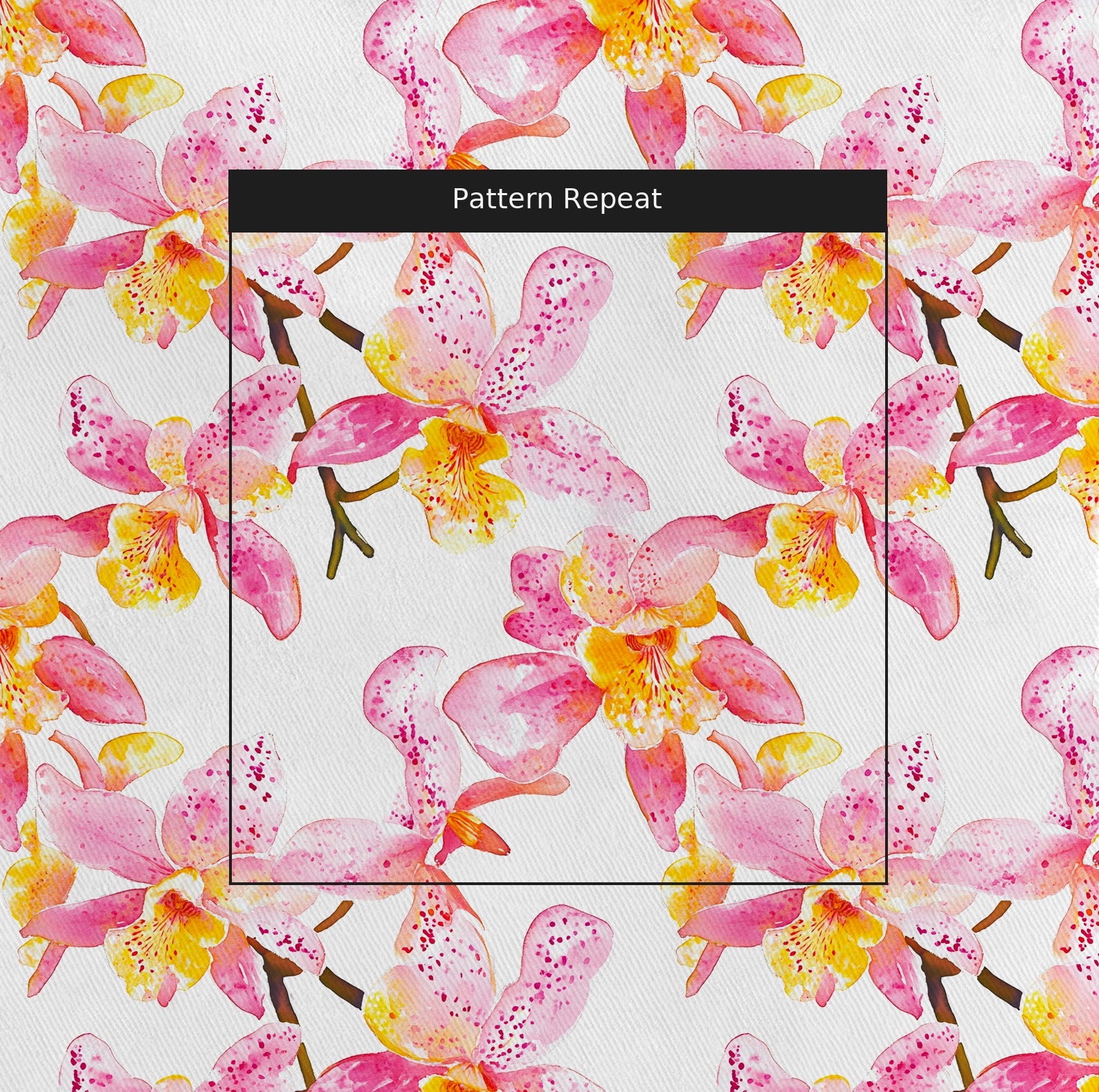 Orchid Obsession Fabric by the Yard — pattern repeat