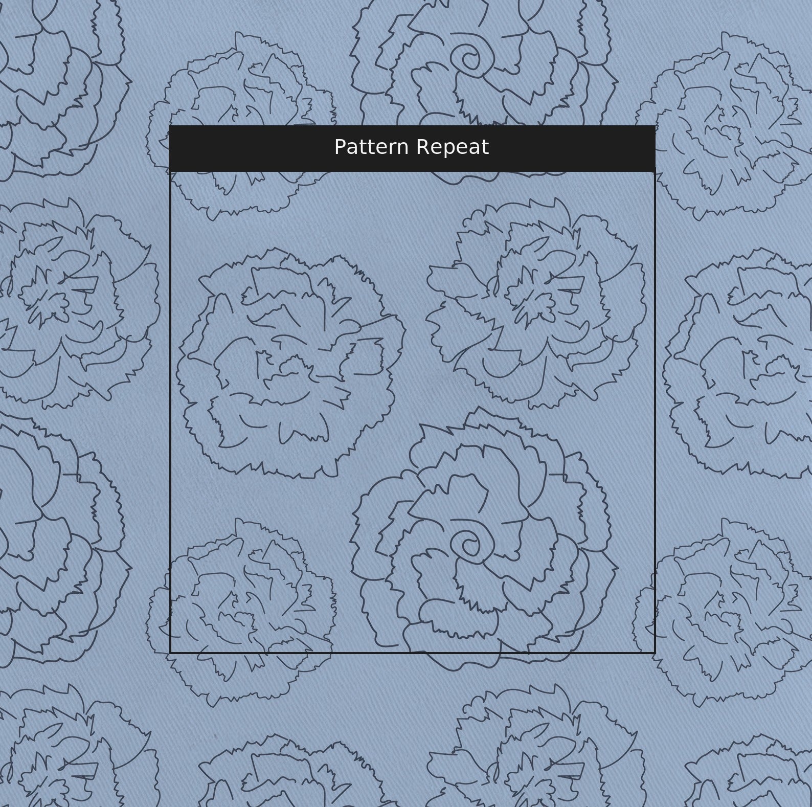 Carnations on Blue Fabric by the Yard — pattern repeat