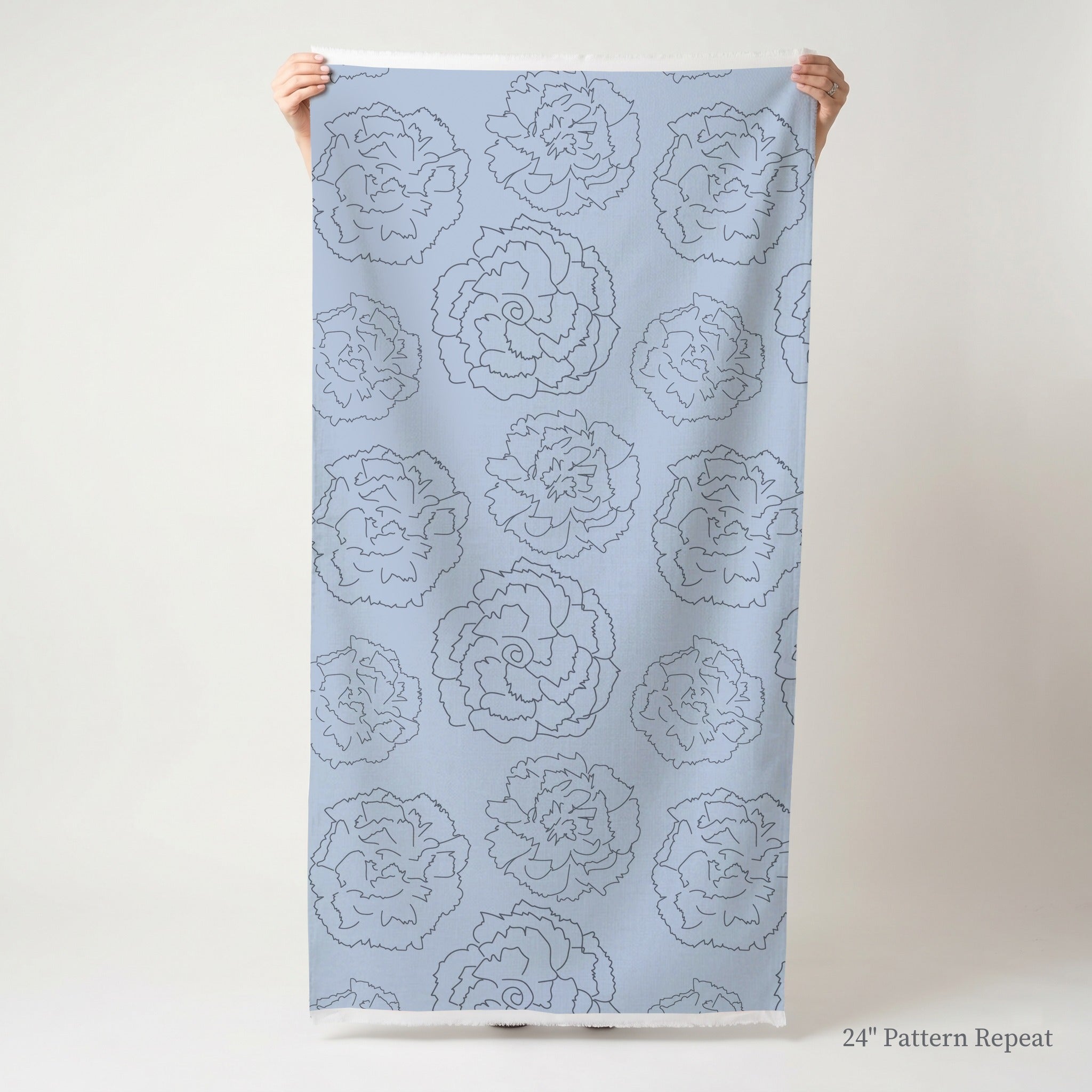 Carnations on Blue Fabric by the Yard