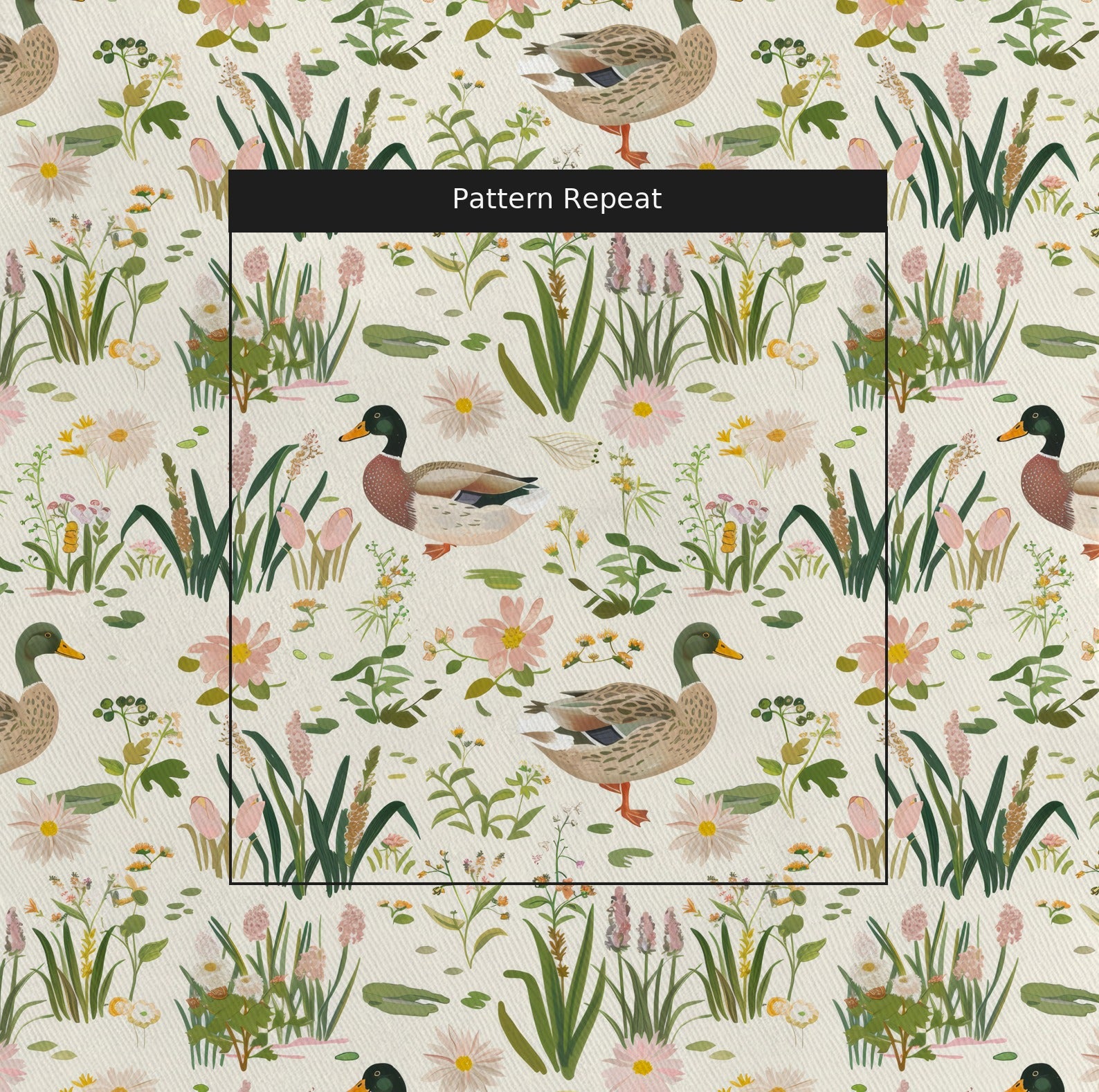 Mallard Meadow Fabric by the Yard — pattern repeat
