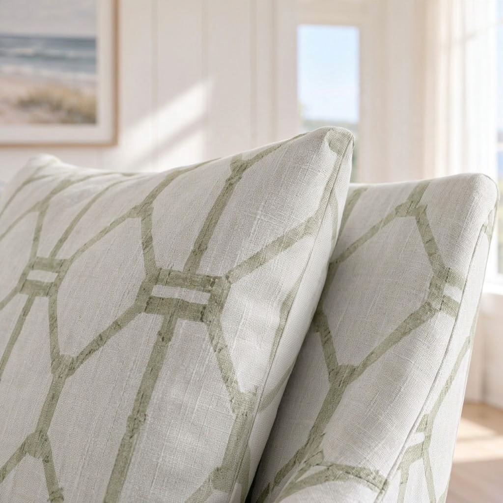 The Eleanor Chair in Palm Promenade Cool Mint Bamboo Trellis