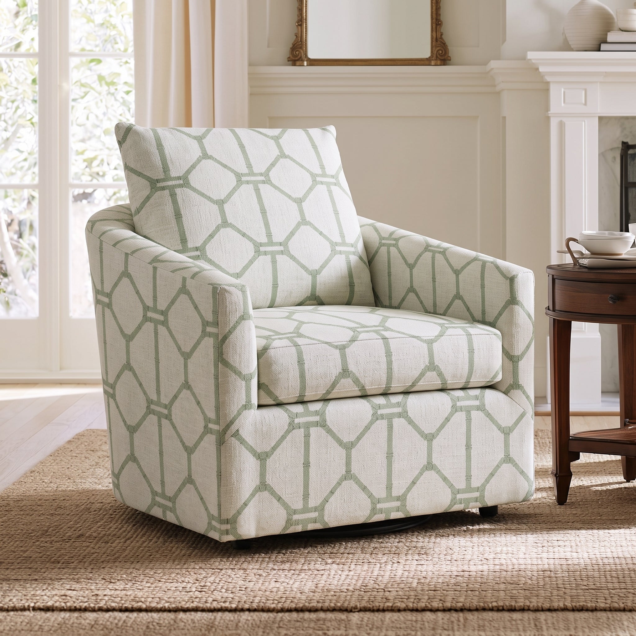 The Grace Chair in Palm Promenade Cool Mint Bamboo Trellis