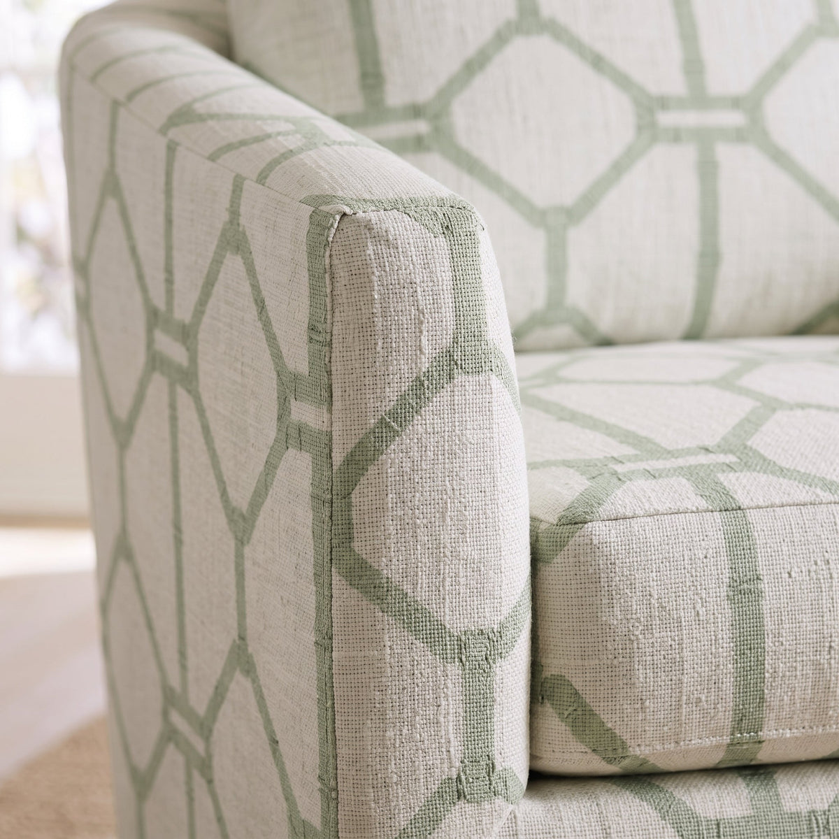 The Grace Chair in Palm Promenade Cool Mint Bamboo Trellis