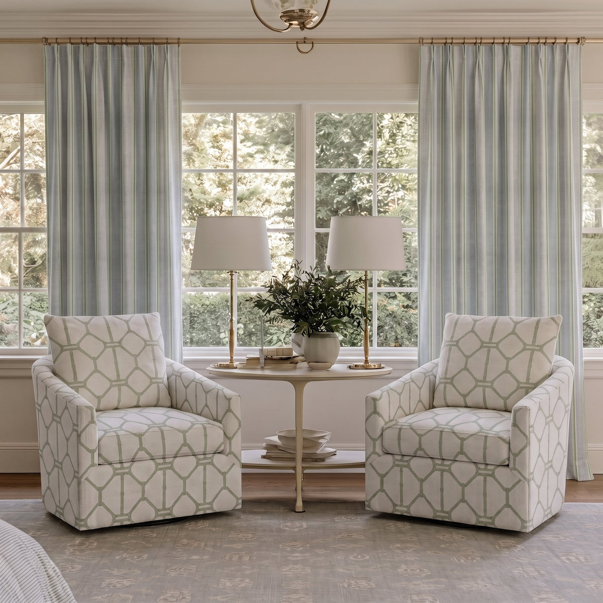 The Grace Chair in Palm Promenade Cool Mint Bamboo Trellis - Lemon Park