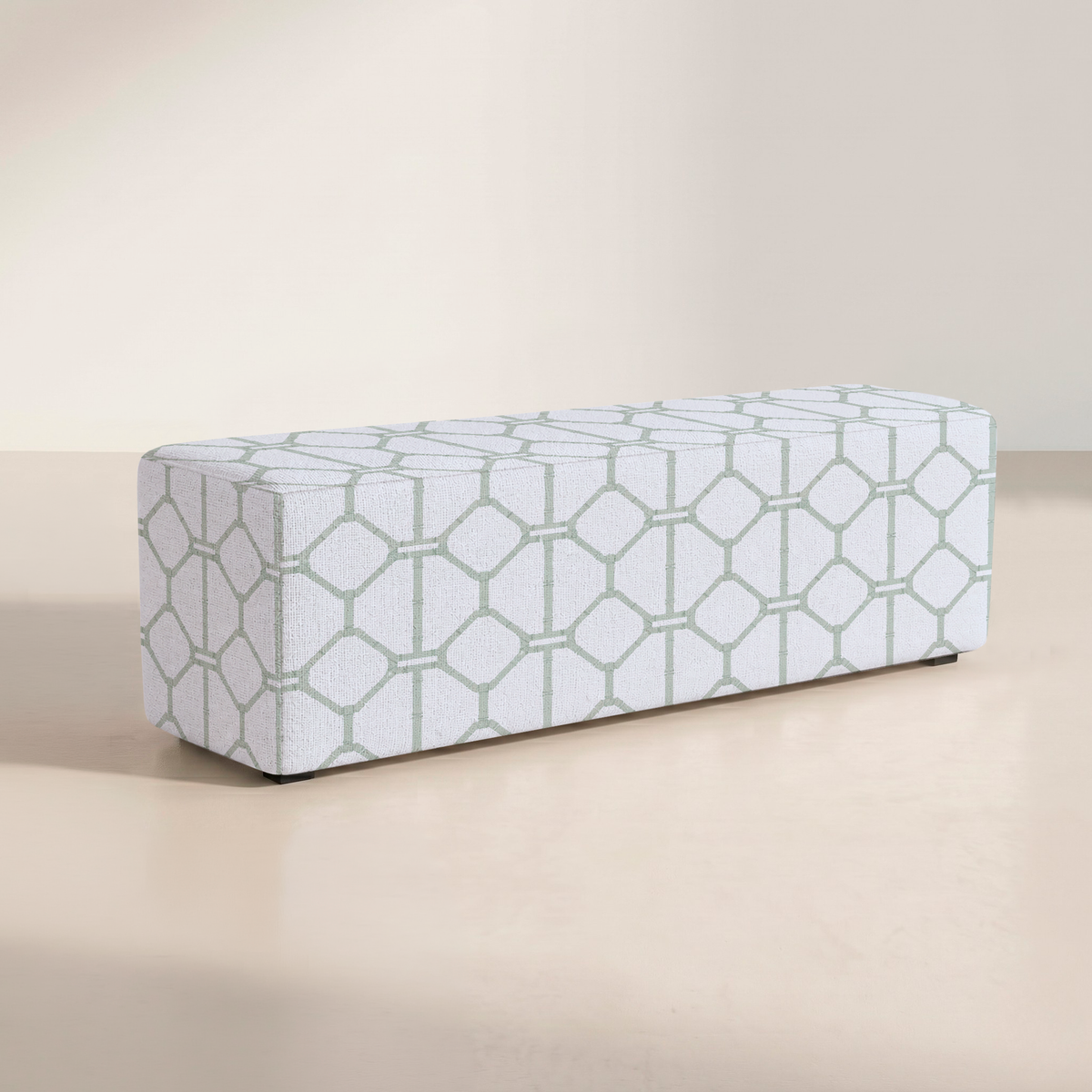 The Josephine Ottoman in Palm Promenade Cool Mint Bamboo Trellis