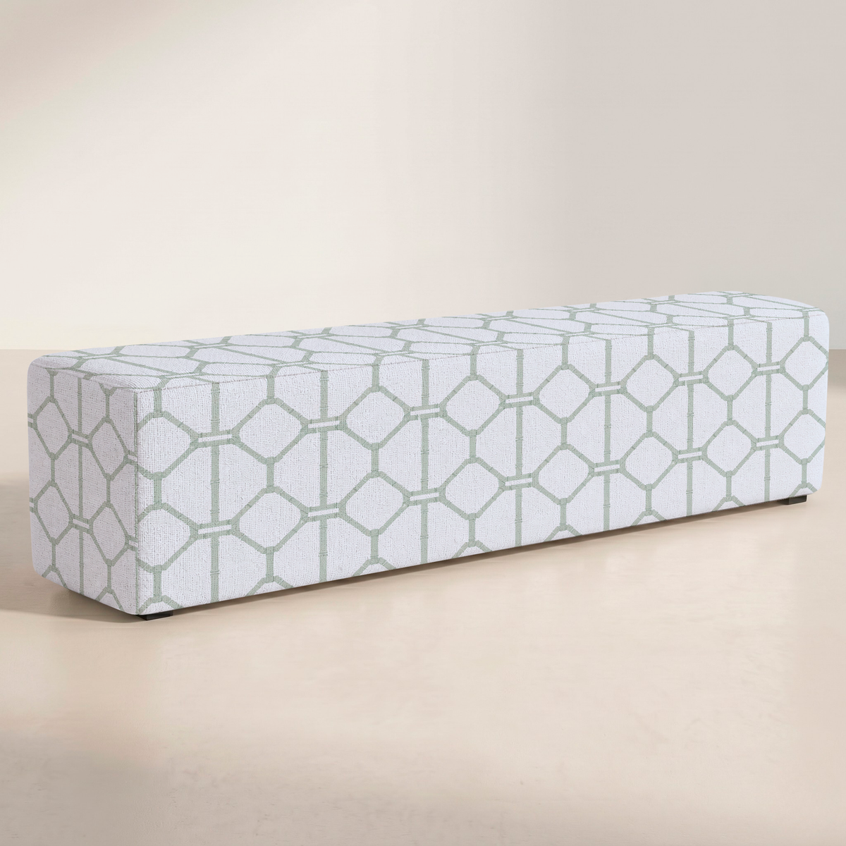 The Josephine Ottoman in Palm Promenade Cool Mint Bamboo Trellis