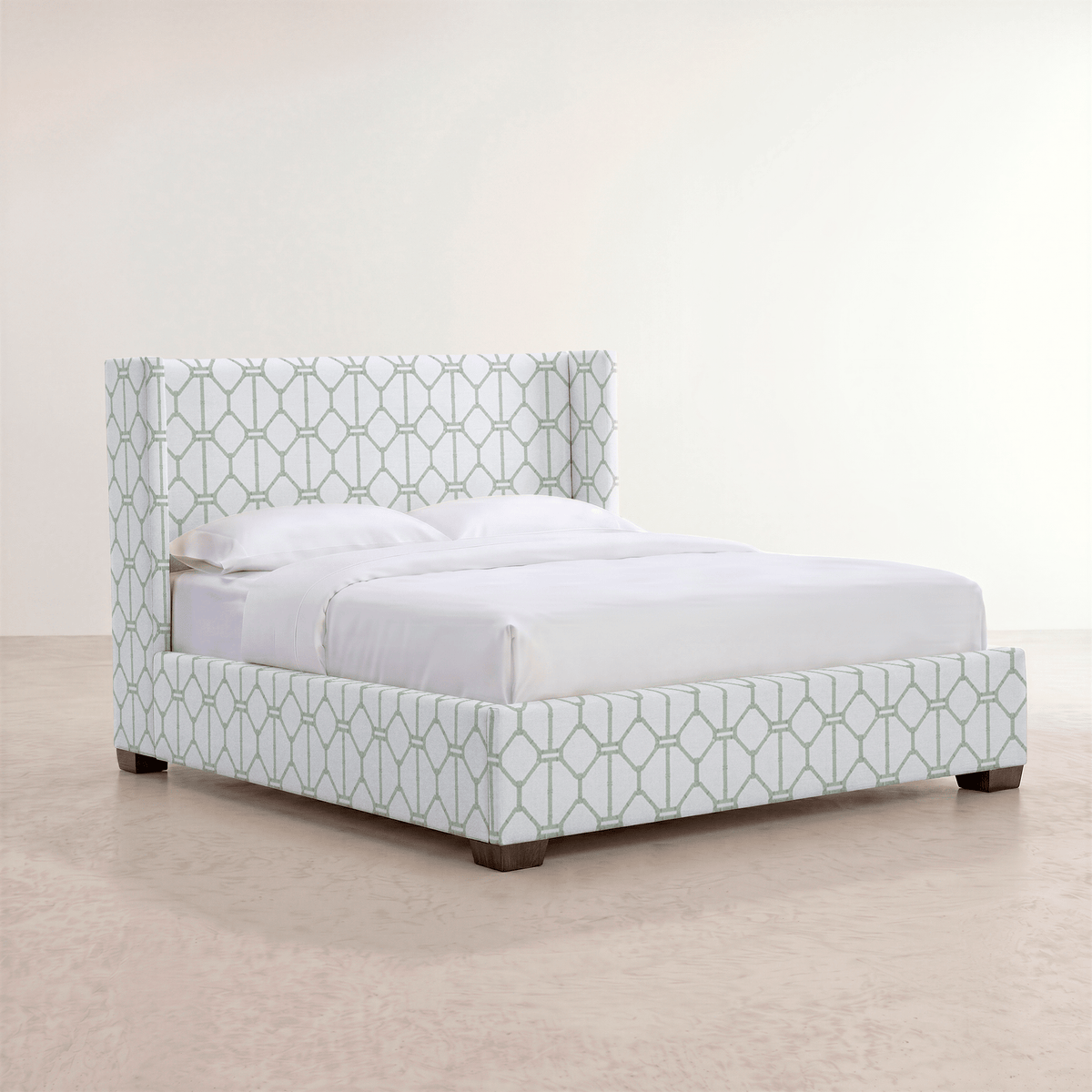 The Selene Bed in Palm Promenade Cool Mint Bamboo Trellis - Lemon Park
