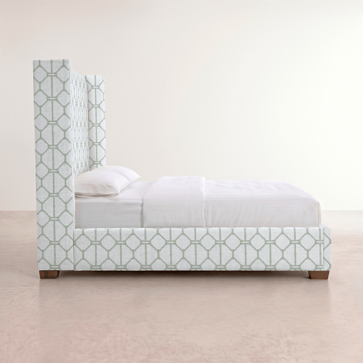 The Selene Bed in Palm Promenade Cool Mint Bamboo Trellis - Lemon Park