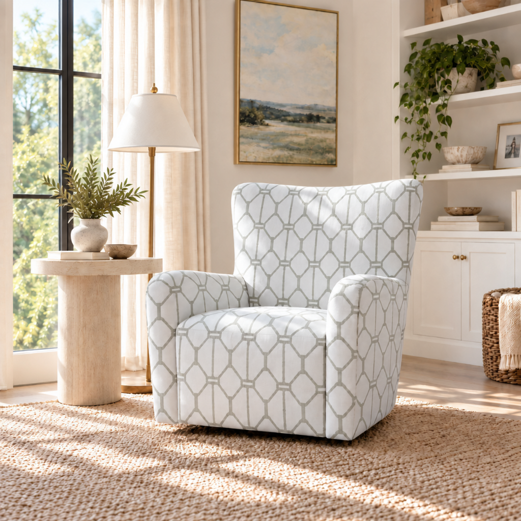 The Winston Chair in Palm Promenade Cool Mint Bamboo Trellis