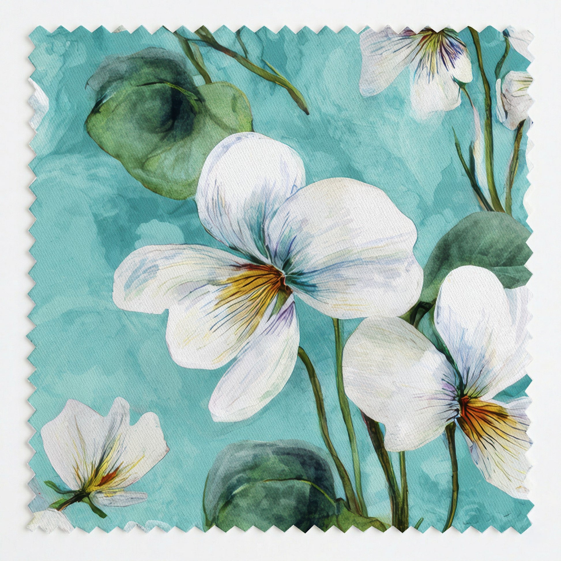 White Violets Blue Fabric by the Yard