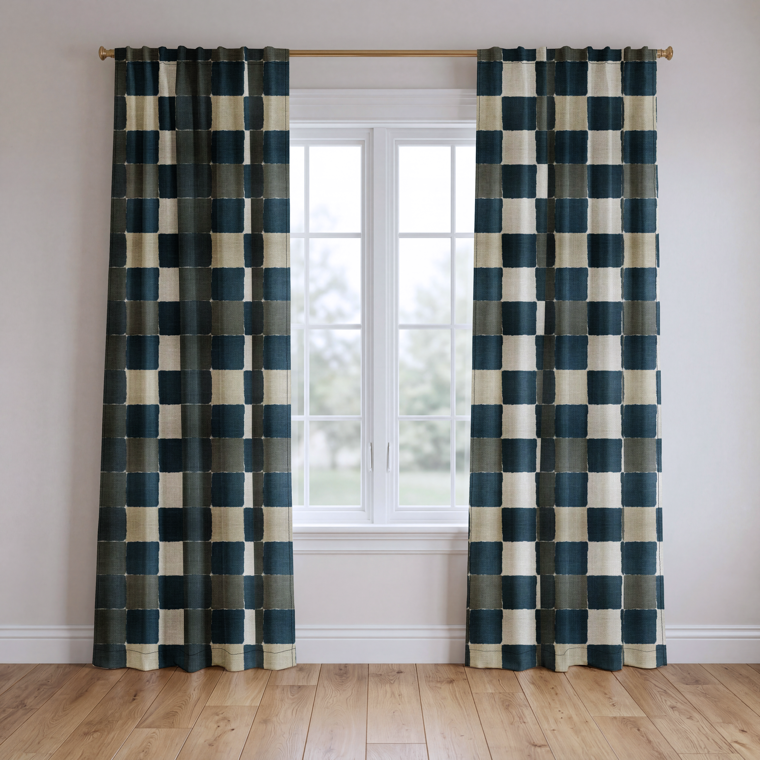 Letterman Check - Drapery — two panels