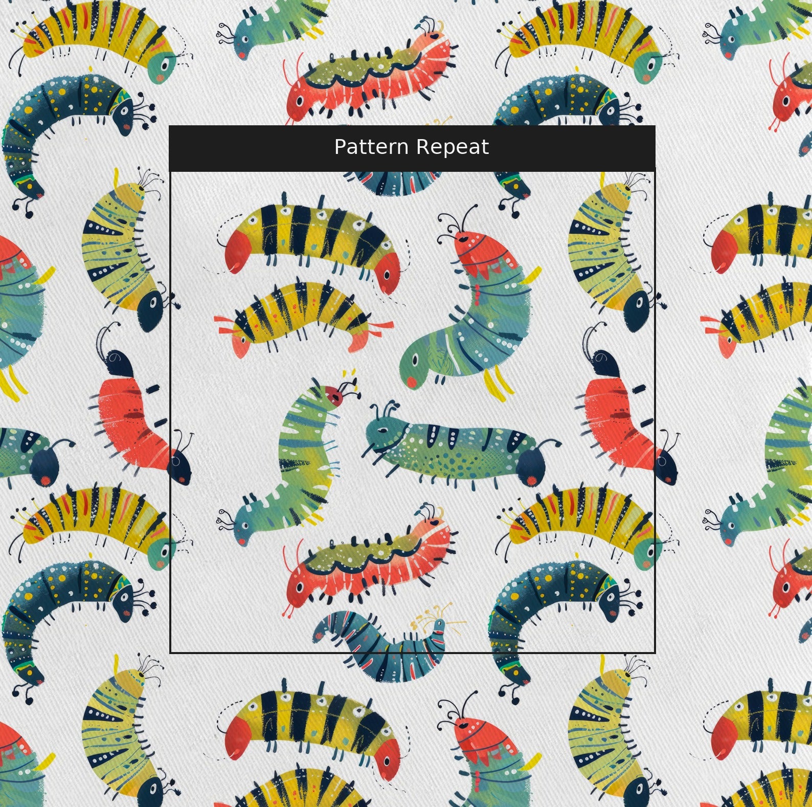 Little Caterpillar Fabric by the Yard — pattern repeat