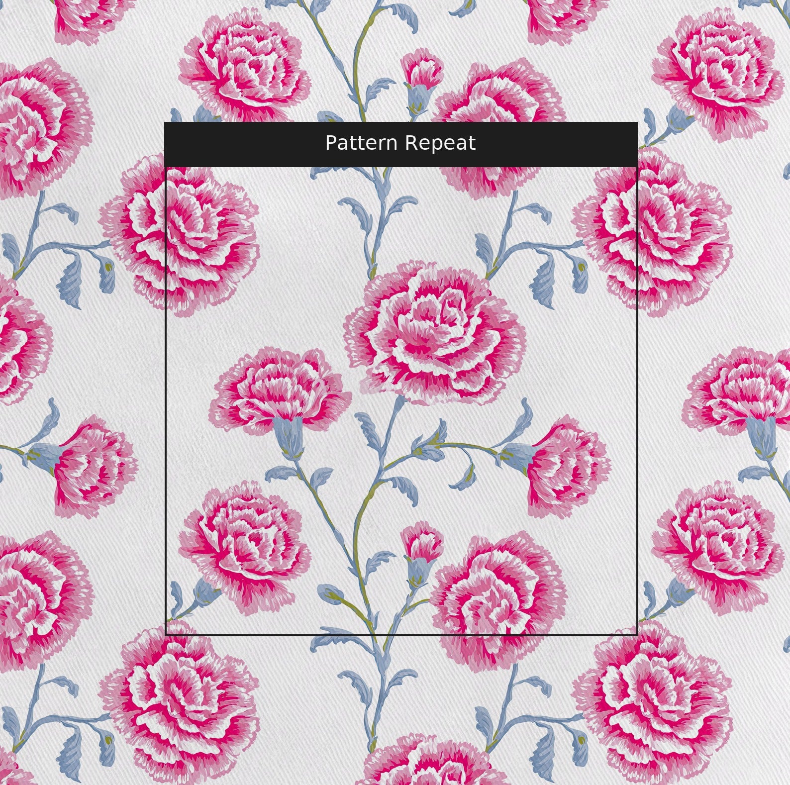 Rose Carnation Fabric by the Yard — pattern repeat