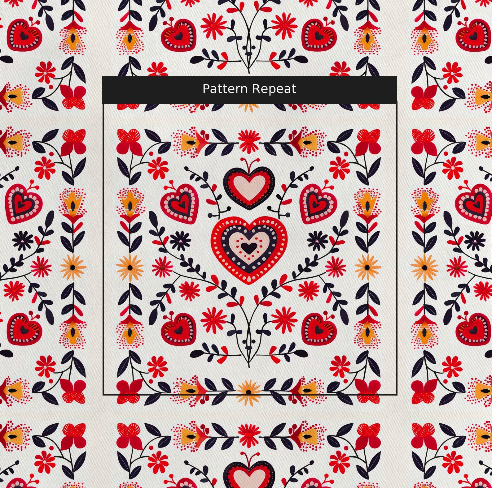 Heartfelt Folk Fabric by the Yard — pattern repeat