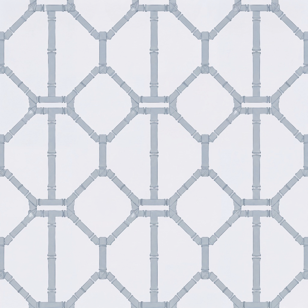 Palm Promenade Coastal Blue Bamboo Trellis Wallpaper