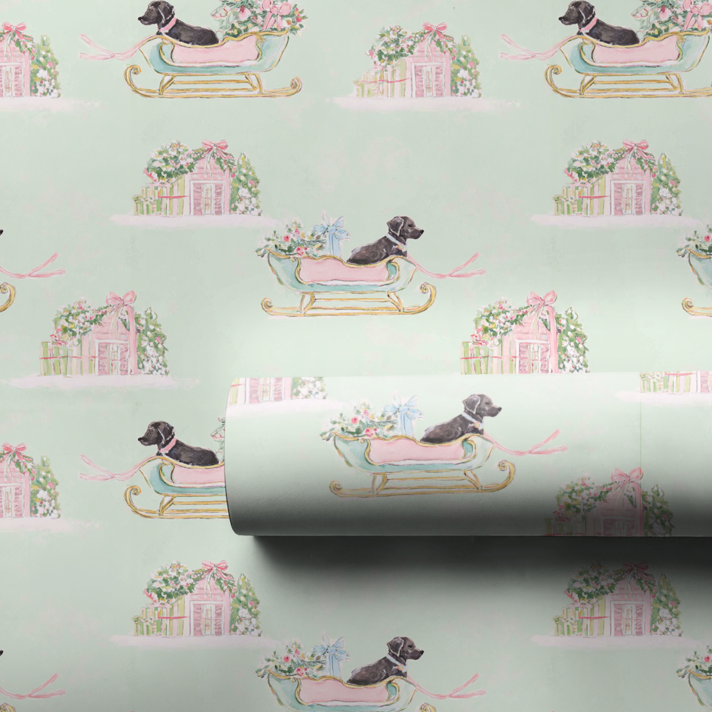 Brown Dog Sleigh - Wrapping Paper